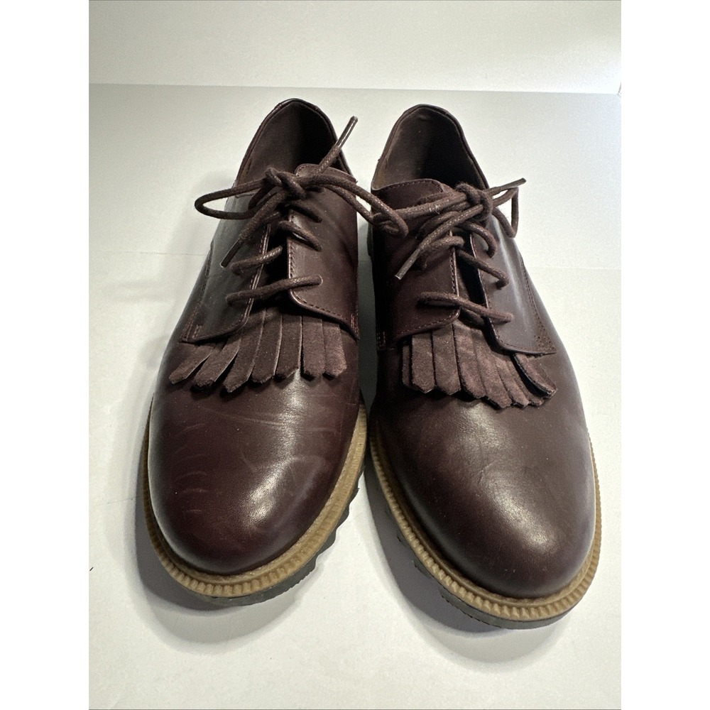 CLARKS SUMERSET BROWN LEATHER FRINGE LACE UP LOAFERS USA 10 M WOMENS